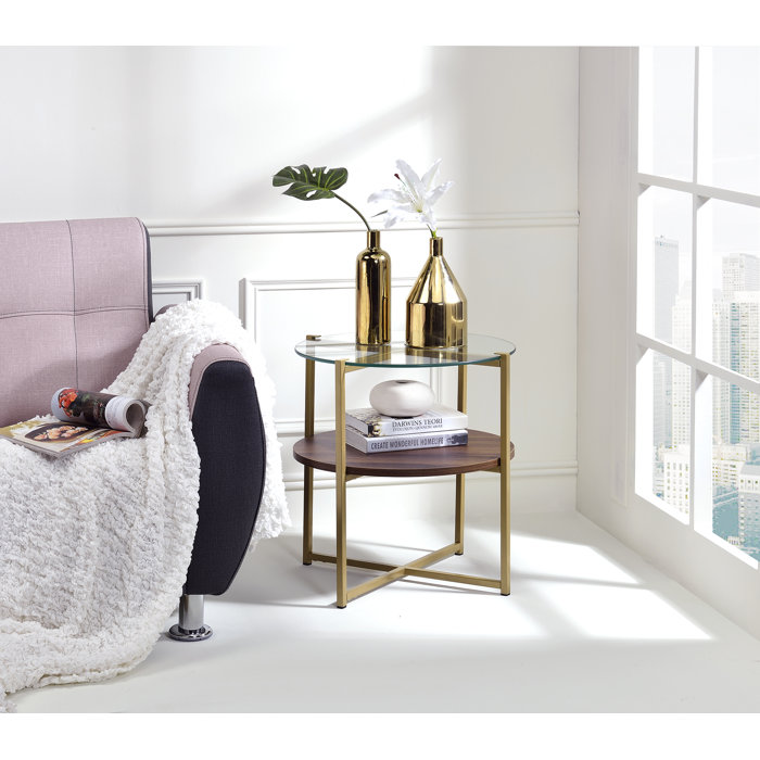 Ivy Bronx Maus Glass Top 3 Legs End Table with Storage & Reviews Wayfair